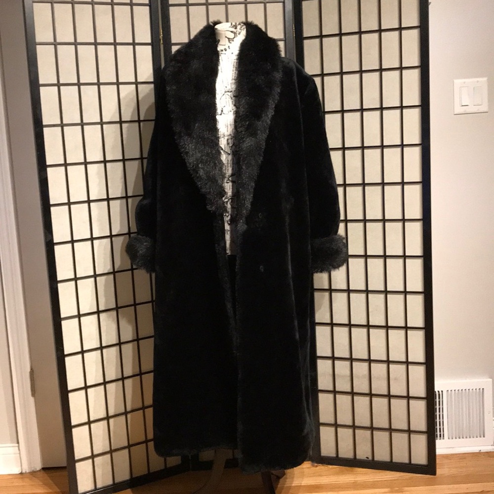 ☀️Monterey Vintage Glamour Faux Fur Full Length Teddy Coat Puff Evening Formal L